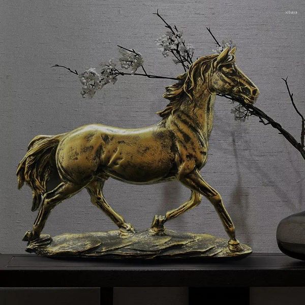 Figuras decorativas Escultura de resina de caballo de bronce, decoración de mesa de habitación Interior de estilo Retro, estatua de Animal, decoración de gabinete para el hogar