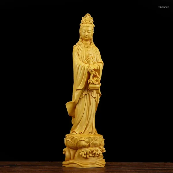 Estatuetas decorativas Buda Figura Madeira GuanYin Estátua de Buda Coleção Escultura Mascote Mito Histórico Figura de Deus