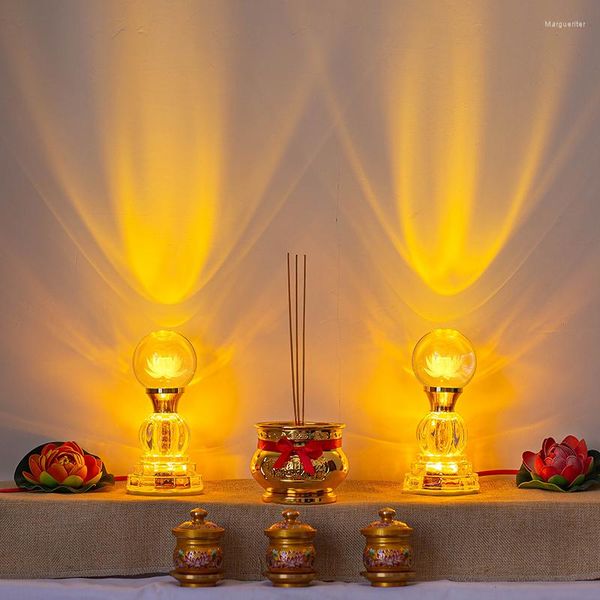 Figuritas decorativas lámpara de suministro frontal de Buda Led colorido cristal loto dios de la riqueza Guanyin se puede enchufar en combinación