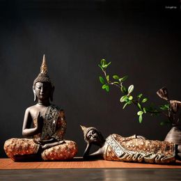 Decoratieve beeldjes Boeddha -beeld Thailand Sculptuur Green Resin Hand Made Boeddhisme Hindoe Fengshui Figurine Meditatie Home Decoratie