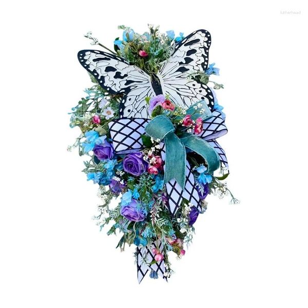 Figurines décoratines Papillons couronnes d'été pour la porte d'entrée de printemps papillons décor le signe de bienvenue couronne durable facile à utiliser
