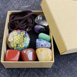 Decoratieve beeldjes cameo hars grind ketting reiki collection box onregelmatig gevormde chakra steen set met zeven voor cadeau
