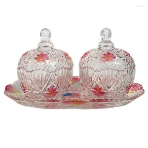 Figurines décoratines Boîte de bonbons Jar de stockage en verre cristallin Créatif Fruit séché aux fruits de trois pièces Plateau de maison européen