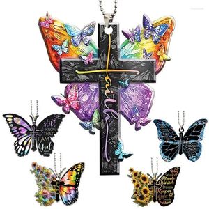 Figurines décoratives à suspendre pour voiture, 5 pièces, foi papillon 2D, dieu religieux, Jésus, croix, pendentifs, rétroviseur chrétien