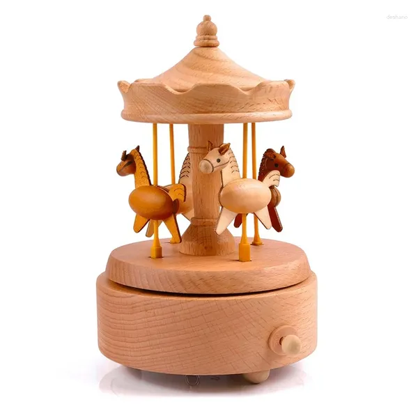 Figuritas decorativas caja de música con diseño de carrusel tiovivo de madera caballo Musical en forma de artesanía de madera regalos de cumpleaños decoración del hogar