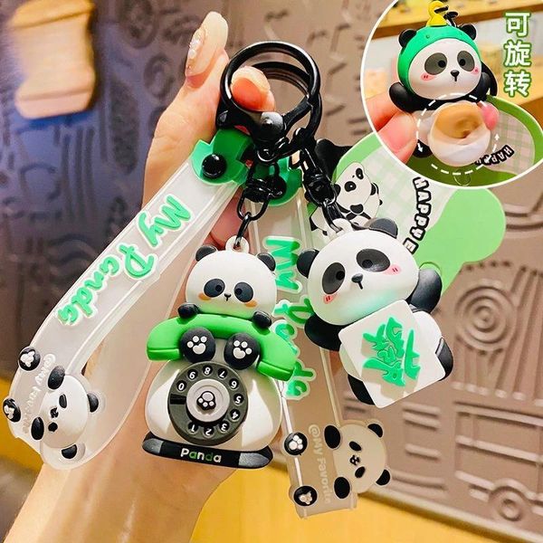 Figurines décoratines dessin animé Bracelet Panda Rotation Creative Car Keychain Étudiant Sac Sac Sac de vacances Small Gift Wholesale