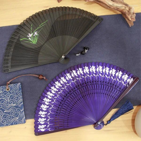 Figuras decorativas Lady Lady Bamboo Dance Fan ventilateur Clásico Party Party Hand Hanfu Fans de Hanfu Abanicos para