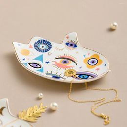 Figurines décoratives Cerramic Arts Crafts Plat Turkish Blue Evil Eye Ornaments Plate de bijoux Plateau de décoration