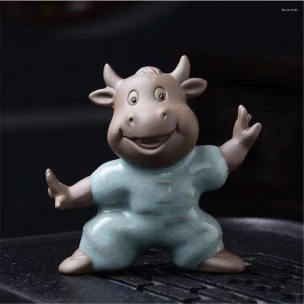 Figurines décoratines Céramique Cattle Pottery Bull Tea Téage Pet de bureau Decoration Ox Sculpture STATE STATE CHINIS