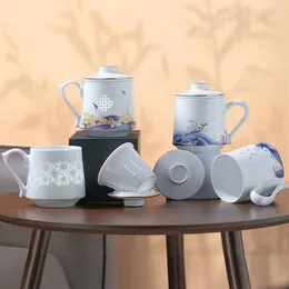 Figurines décoratines Céramique Thé exquis et séparation d'eau Style chinois grande capacité Boîte-cadeau Cup de bureau avec couvercle