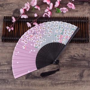 Decoratieve beeldjes Cherry Blossom -fans Handventilator Japanse stijl polyester en bamboe kwast hanger voor stoffen decoreren tuinfeesten
