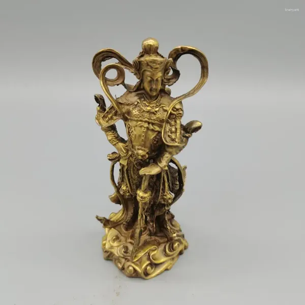 Figuritas decorativas CHINA latón antiguo Fengshui Bodhisattva Weituo pequeña estatua artesanía de Metal decoraciones para el hogar