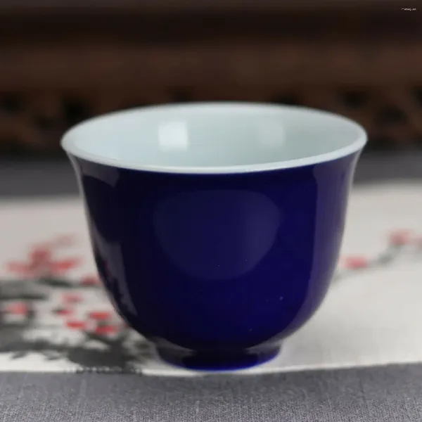 Figuras decorativas China porcelana antigua Ming Xuande esmalte azul Gongfu copa de vino taza de té