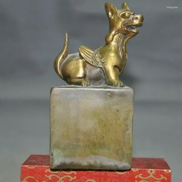 Figuras decorativas Bronce Bronce Lucky China Zodiac Animal Perro Puppy Wing Sello sello Sellet