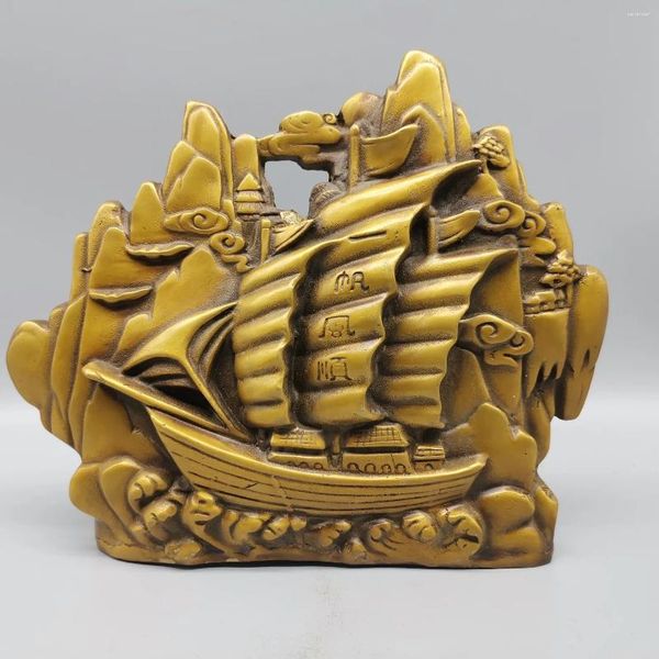 Figurines décoratives Chine Fengsui Copper Sculpture Dragon Boat Yi Fan Feng Shun Ship Lucky Statue Lrass