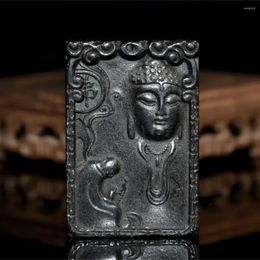 Figuras decorativas Cultura Hongshan Magnetismo de hierro negro Escultura de meteorito 'La insignia de Buddha'waist/Argente Home Hogar