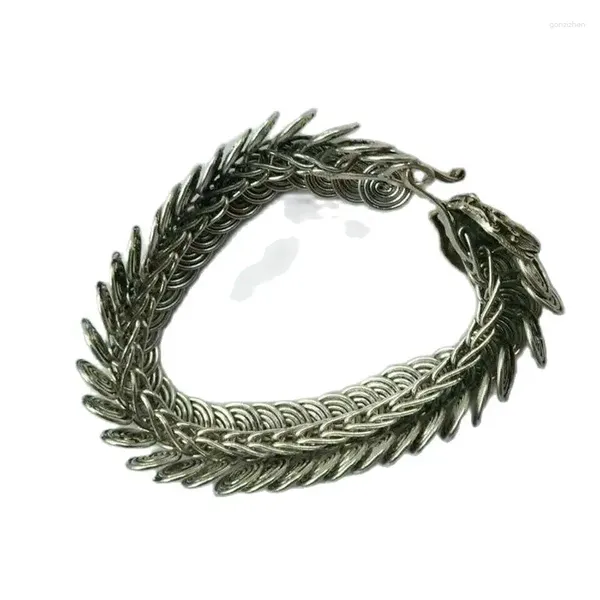 Figurines décoratives Chine Old Style Tibet Tibet Silver Carve Dragon Head Chain Bracelet