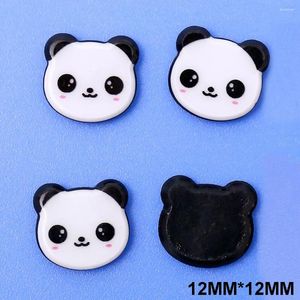 Figurines décoratives tête de Panda de Chine, résine planaire à dos plat, petite taille, joli sourire, embellissements artisanaux, accessoires de décoration pour la maison
