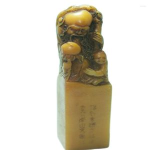 Figurines décoratives en pierre de Shoushan, vieux sceau sculpté à la main, Statue de dieu de la longévité