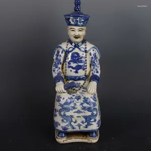 Figurines décoratives Chinois Porcelaine bleu et blanc Qing Qianlong Empereur Statue Figurine 12,2 pouces