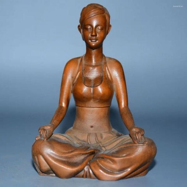 Figuras decorativas Boxwood Talling Home Beauty Yoga Statue Decoración de la Diosa Beautiful Girl Tea Pet