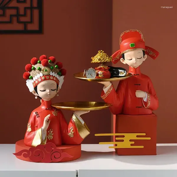 Figuras decorativas Bandeja de novios chinos Accesorios de resina de resina Home Livingroom Desktop Escultura Decoración de artesanía Boda Boda