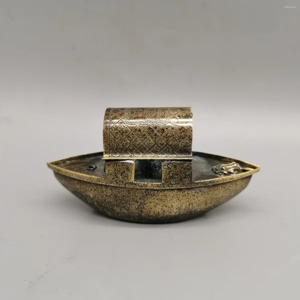 Figuras decorativas colección de bronce chino pequeño barco de cobre adornos de escritorio para el hogar