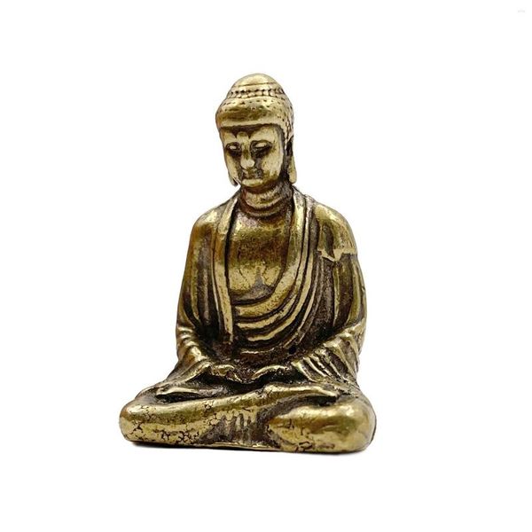 Figuritas decorativas Budismo chino Cobre puro Bronce Sakyamuni Estatua de Buda Adorno de mesa Corazón Latón Antiguo Té Mascota Orname