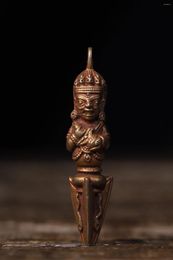 Figurines décoratives chinois cuivre à la main brasse à la main ciseler la hauteur du pendentif bouddhiste doré 6,7 large 1,5 poids d'environ 30 grammes