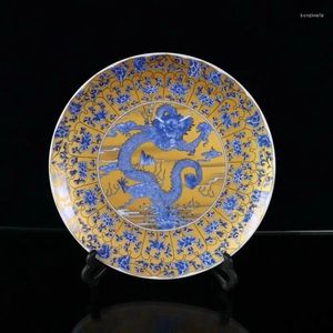 Figurines décoratives chinoises exquises, assiette à motif de Dragon en porcelaine Vintage faite à la main