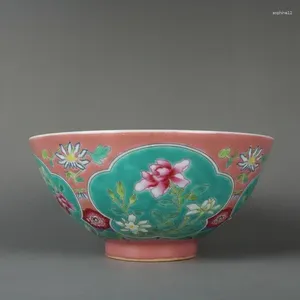 Decoratieve beeldjes Chinese Famille Rose Porselein Red Lotus Design Bowl 5,79 inch Four Seasons Flowers Pink