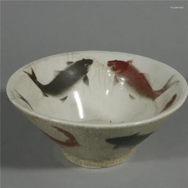 Figurines décoratives de la Famille chinoise Rose, porcelaine craquelée, bol à motif de poisson Qing Guangxu, 4.92 pouces