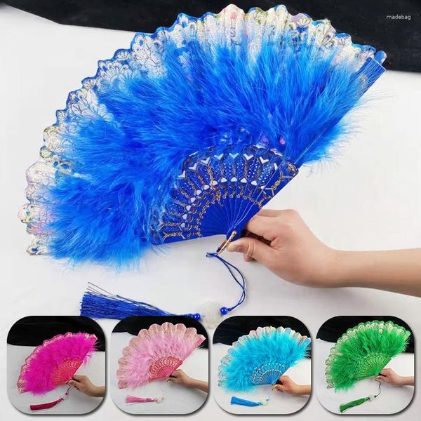 Figuras decorativas Fans de plumas chinas Tassel Pendiente Fiesta de bodas Regalo Garning Girls Dance Lace Fan Costplay Proporación del hogar Decoración del hogar