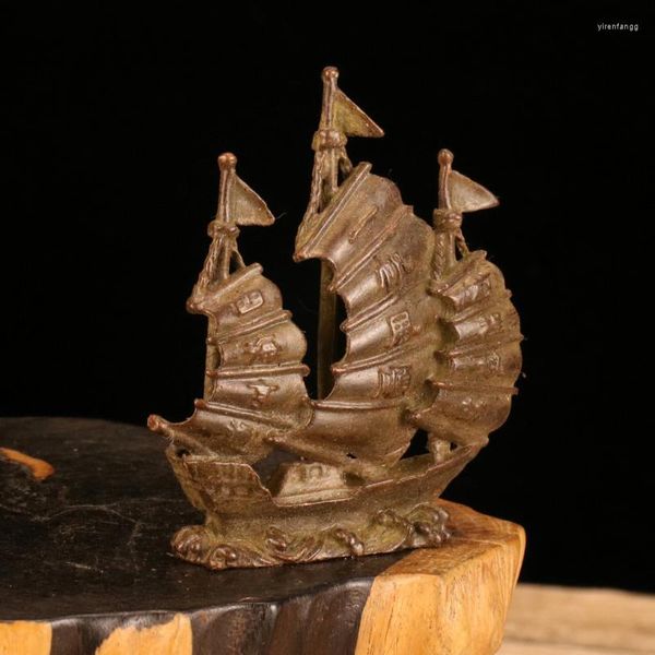 Figurines décoratives en laiton Fengshui chinois sculptant un bateau Dragon bateau voile simple tout va bien Statue