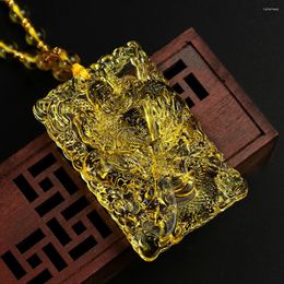 Figurines décoratives Dieu chinois de richesse collier dragon jaune cristal pendant accessoires de bijoux voiture