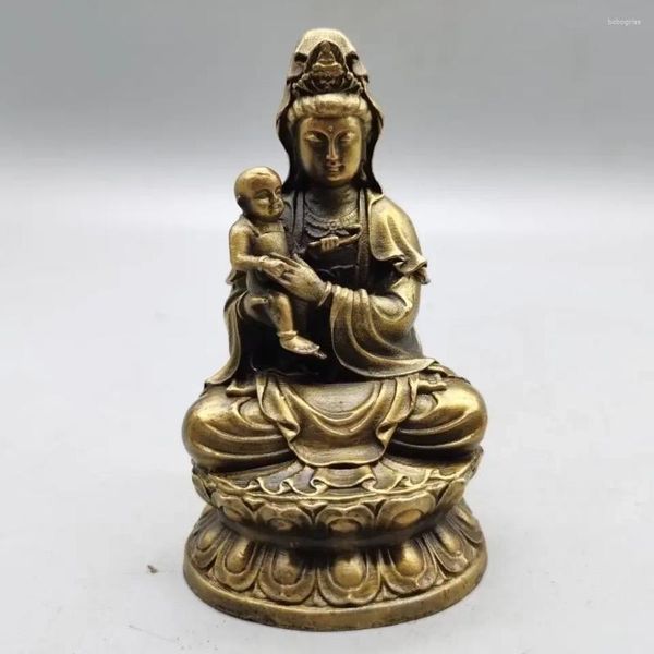 Figurines décoratives chinois guanyin bouddha statue décoration rétro bouddhisme bouddhisme décor décor de bureau miniatures artisanat en laiton