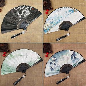 Decoratieve beeldjes Chinese Japanse stijl Silk Fan opvouwen Wedding Art Geschenken Dance Hand Hand vastgehouden Vintage Bamboo Flower