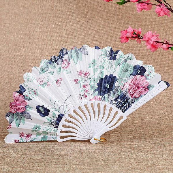 Figuras decorativas Ventilador de seda japonés plegable Flor de plástico Handheld Handheld Wedding Farty Ladies Craft Cloth