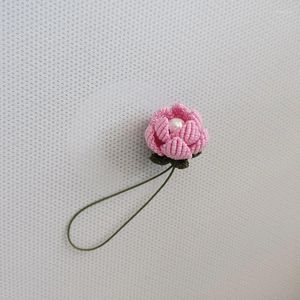 Decoratieve beeldjes Chinese knopen ambachtelijke hand geweven licht roze mini lotus hanger mobiele telefoon