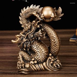 Decoratieve beeldjes Chinese mascotte Tamron ornamenten hars Lucky Dragon Sculpture standbeeld goud kleur en antieke koperen huizendecoratie