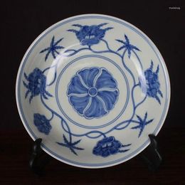 Figurines décoratives chinoises Ming Chenghua, assiette à motif gombo en porcelaine bleue et blanche, 7,32 pouces