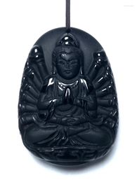 Figurines décoratives chinois Natural Black Jade sculpté avalokitesvara Statue Pendentif Amulet Gift 5 cm