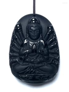 Decoratieve beeldjes Chinese natuurlijke zwarte jade gesneden Avalokitesvara standbeeld hanger amulet cadeau 5 cm
