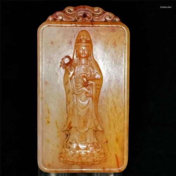 Figurines décoratives chinois vieux Hetian Jade pendentif collier sculpté à la main Statue Bodhisattva