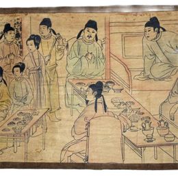 Decoratieve beeldjes Chinese oude fotopapier "figuur schilderen" Long Scroll Drawing Dinner Party Tu