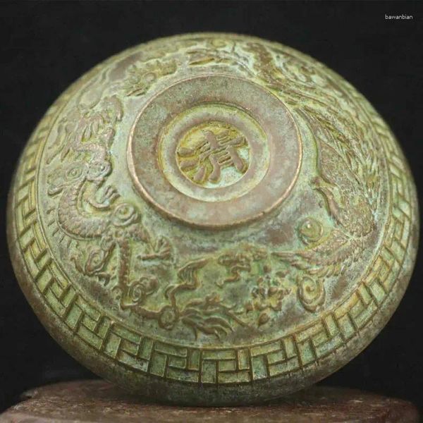 Figuras decorativas Estatuas viejas chinas Tazón de té de dragón de bronce tallado a mano Copa de té de 2.4 pulgadas