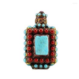 Decoratieve beeldjes Chinese oude Tibet Silver Cloisonne kralen Beautiful Turquoise Snuff Bottle