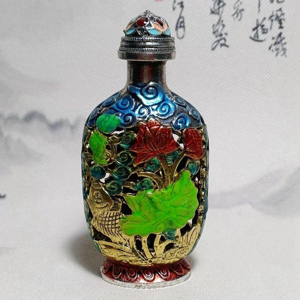 Figuras decorativas botella de tabaco de doble cara china de cobre puro con pintura interior durante años más que una nave hueca brilla en la oscuridad