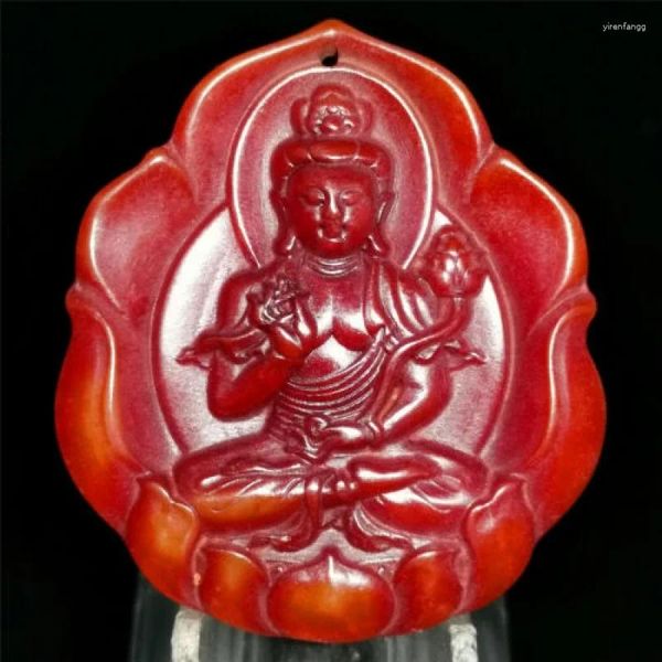 Figuras decorativas chino rojo Hetian Jade tallado a mano colgante collar estatua Bodhisattva