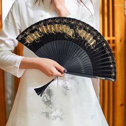 Decoratieve beeldjes Chinese retrostijl Peacock Gilding Feather Silk 7 Inch Folding Fan Portable Dance Men and Women Summer Fans met